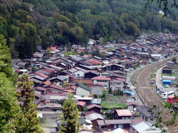 峠から見下ろす奈良井宿